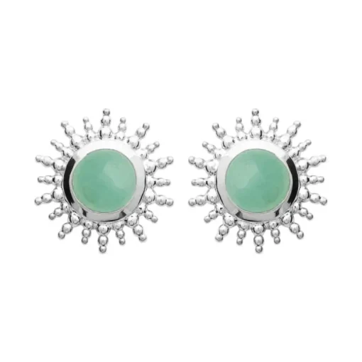 Boucles d'Oreilles Femme Puces EDORA COLLECTION HARMONY Argent 925/1000 Rhodié Aventurine