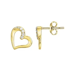 Boucles d'oreilles femme puces coeurs EDORA PLAQUE OR et oxydes