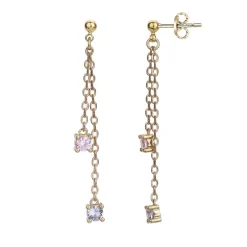 Boucles d'oreilles femme pendantes PLAQUE OR et spinelles
