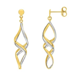Boucles d'Oreilles Femme Pendantes OR 375/1000 Bicolore