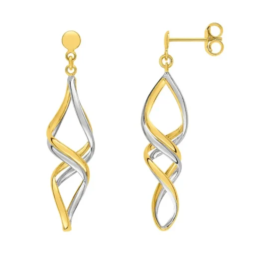 Boucles d'Oreilles Femme Pendantes OR 375/1000 Bicolore