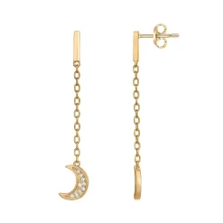 Boucles d'Oreilles Femme Pendantes Lunes PLAQUE OR Jaune et Oxydes