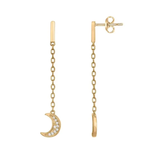Boucles d'Oreilles Femme Pendantes Lunes PLAQUE OR Jaune et Oxydes