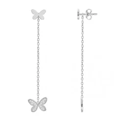 Boucles d'Oreilles femme Pendantes papillons EDORA ARGENT 925/1000 et Oxydes