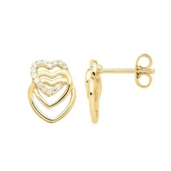 Boucles d'oreilles femme puces coeurs PLAQUE OR et oxydes