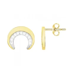 Boucles d'oreilles femme puces croissants EDORA PLAQUE OR et oxydes