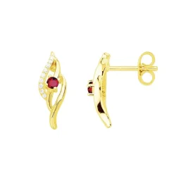 Boucles d'oreilles femme puces EDORA PLAQUE OR et spinelles rouges