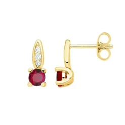 Boucles d'oreilles femme puces EDORA PLAQUE OR et spinelles rouges