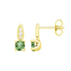 Boucles d'oreilles femme puces EDORA PLAQUE OR et spinelles vertes