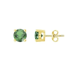 Boucles d'oreilles femme puces EDORA PLAQUE OR et spinelles vertes