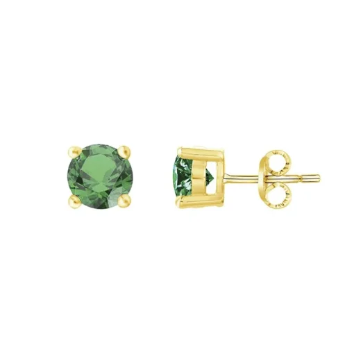 Boucles d'oreilles femme puces EDORA PLAQUE OR et spinelles vertes