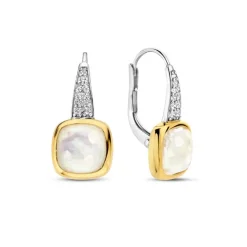 Boucles d'Oreilles Femme Pendantes TI SENTO Plaqué Or Bicolore et Nacre 7969MW