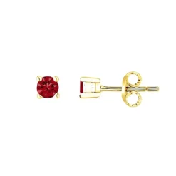 Boucles d'oreilles femme puces EDORA PLAQUE OR et spinelles rouge
