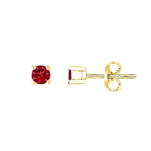 Boucles d'oreilles femme puces EDORA PLAQUE OR et spinelles rouge