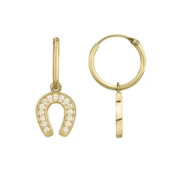 Boucles d'oreilles femme pendantes fer à cheval PLAQUE OR et oxydes