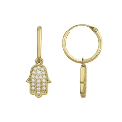 Boucles d'oreilles femme pendantes main de fatma PLAQUE OR et oxydes