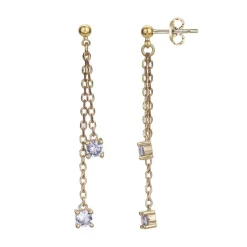 Boucles d'oreilles femme pendantes PLAQUE OR et spinelles bleues