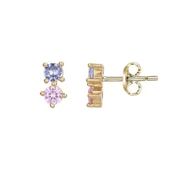 Boucles d'oreilles femme puces PLAQUE OR et spinelles