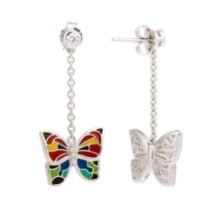 Boucles d'Oreilles femme pendantes UNA STORIA PAPILLONS ARGENT 925/1000 et oxydes