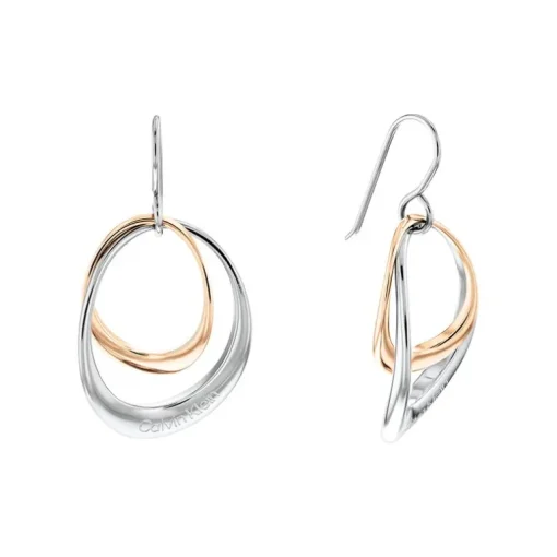 Boucles d'oreilles femme pendantes CALVIN KLEIN KLEIN WARPED RINGS acier bicolore