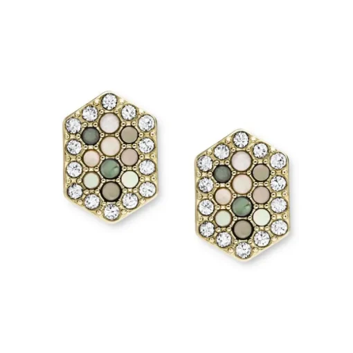 boucles d'oreilles femme puces FOSSIL Val Holiday Sparkles acier doré, nacres et oxydes