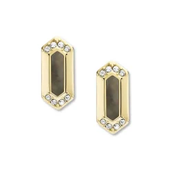 boucles d'oreilles femme puces FOSSIL Val Black and Gold acier doré, nacres et oxydes