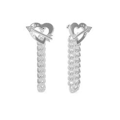 Boucles d'Oreilles Femme pendantes GUESS ACROSS MY HEART métal argenté et strass