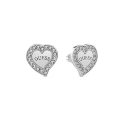 Boucles d'Oreilles Femme puces GUESS HEART WARMING métal argenté et strass