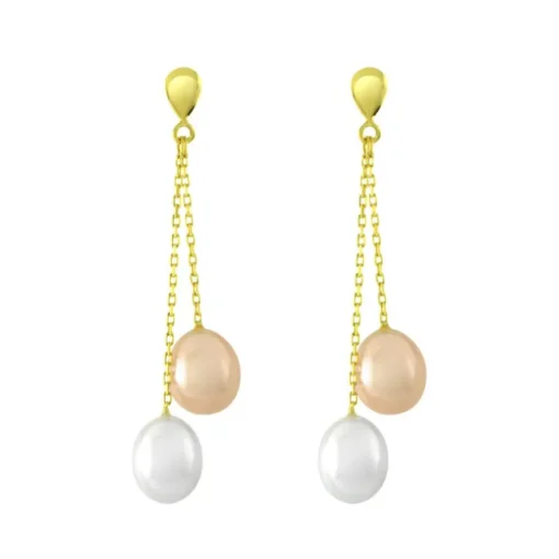 Boucles d'Oreilles Femme Pendantes OR 750/1000 Jaune et Perles