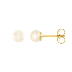 Boucles d'Oreilles Femme Puces OR 750/1000 Jaune et Perles