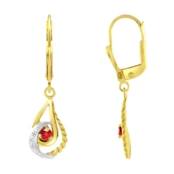 Boucles d'Oreilles Femme Pendantes OR 375/1000 Bicolore et Rubis
