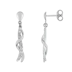 Boucles d'Oreilles Femme Pendantes OR 375/1000 Blanc et Oxydes