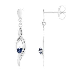 Boucles d'Oreilles Femme Pendantes OR 750/1000 Blanc et Saphirs