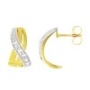 Boucles d'Oreilles Femme Puces OR 375/1000 Bicolore et Oxydes