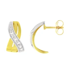 Boucles d'Oreilles Femme Puces OR 375/1000 Bicolore et Oxydes