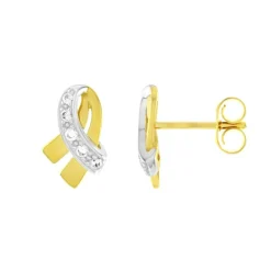 Boucles d'Oreilles Femme Puces OR 375/1000 Bicolore et Oxydes
