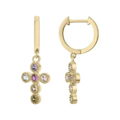 Boucles d'Oreilles Femme Pendantes Croix EDORA PLAQUE OR et Oxydes EDO66400107
