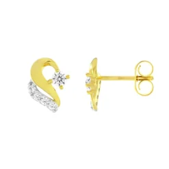 Boucles d'Oreilles Femme Puces OR 375/1000 Bicolore et Oxydes