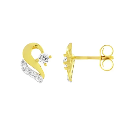 Boucles d'Oreilles Femme Puces OR 375/1000 Bicolore et Oxydes
