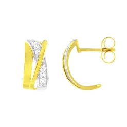 Boucles d'Oreilles Femme Puces OR 375/1000 Bicolore et Oxydes