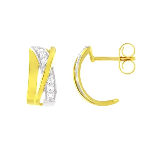 Boucles d'Oreilles Femme Puces OR 375/1000 Bicolore et Oxydes