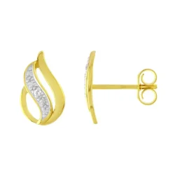 Boucles d'Oreilles Femme Puces OR 375/1000 Bicolore et Diamants