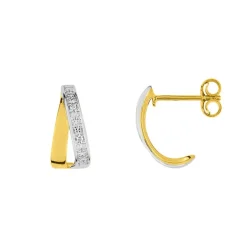 Boucles d'Oreilles Femme Puces OR 375/1000 Bicolore et Diamants