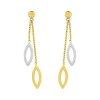Boucles d'Oreilles Femme Pendantes Feuilles OR 375/1000 Bicolore