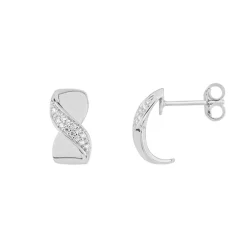 Boucles d'Oreilles Femme Puces OR 375/1000 Blanc et Oxydes