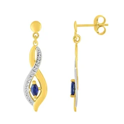Boucles d'Oreilles Femme Pendantes OR 375/1000 Bicolore et Saphir