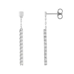Boucles d'Oreilles Femme Pendantes OR 375/1000 Blanc et Oxydes