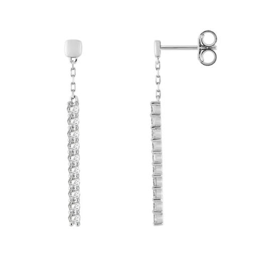 Boucles d'Oreilles Femme Pendantes OR 375/1000 Blanc et Oxydes
