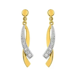 Boucles d'Oreilles Femme Pendantes OR 375/1000 Bicolore et Oxydes