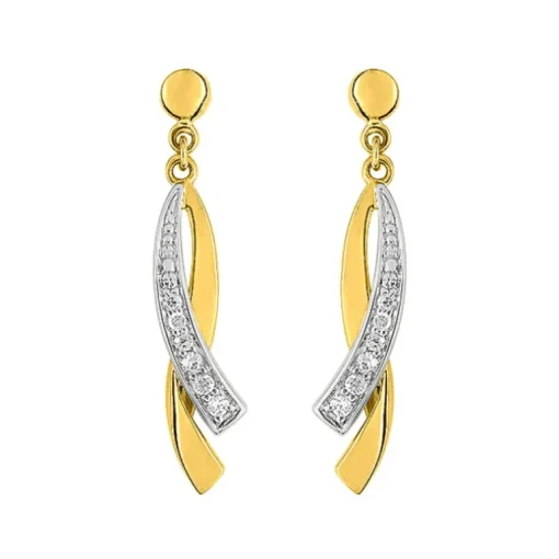 Boucles d'Oreilles Femme Pendantes OR 375/1000 Bicolore et Oxydes